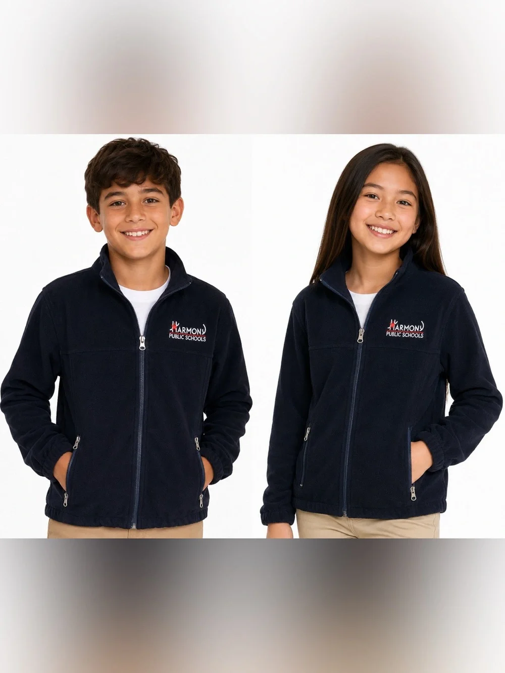 Harmony Public Schools Navy Fleece Jacket Size Youth XL full Zipper closure